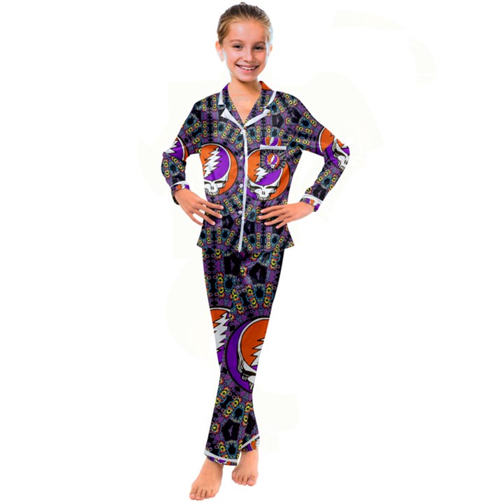 Gratefuldead Grateful Dead Pattern Kids  Satin Long Sleeve Pajamas Set