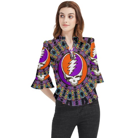 Gratefuldead Grateful Dead Pattern Loose Horn Sleeve Chiffon Blouse by Sarkoni