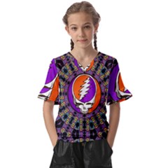 Gratefuldead Grateful Dead Pattern Kids  V-neck Horn Sleeve Blouse by Sarkoni