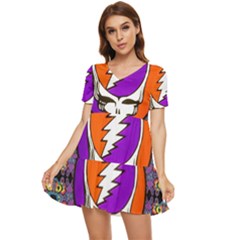 Gratefuldead Grateful Dead Pattern Tiered Short Sleeve Babydoll Dress by Sarkoni