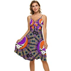 Gratefuldead Grateful Dead Pattern Sleeveless Tie Front Chiffon Dress by Sarkoni