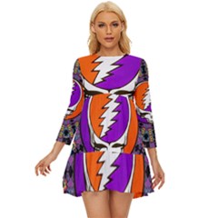 Gratefuldead Grateful Dead Pattern Long Sleeve Babydoll Dress by Sarkoni