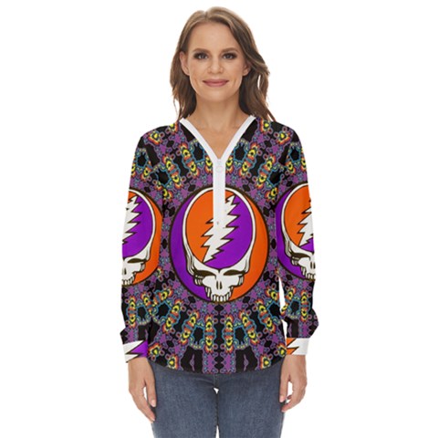 Gratefuldead Grateful Dead Pattern Zip Up Long Sleeve Blouse by Sarkoni