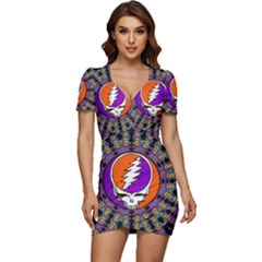 Gratefuldead Grateful Dead Pattern Low Cut Cap Sleeve Mini Dress by Sarkoni