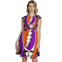 Gratefuldead Grateful Dead Pattern Cap Sleeve High Waist Dress by Sarkoni