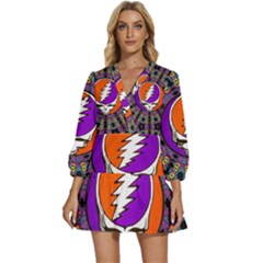 Gratefuldead Grateful Dead Pattern V-neck Placket Mini Dress by Sarkoni