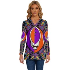 Gratefuldead Grateful Dead Pattern Long Sleeve Drawstring Hooded Top by Sarkoni