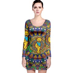 Grateful Dead Pattern Long Sleeve Bodycon Dress by Sarkoni