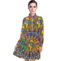 Grateful Dead Pattern Long Sleeve Chiffon Shirt Dress by Sarkoni