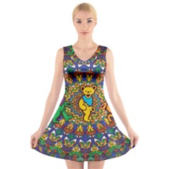 Grateful Dead Pattern V-neck Sleeveless Dress