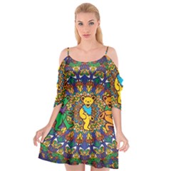 Grateful Dead Pattern Cutout Spaghetti Strap Chiffon Dress by Sarkoni