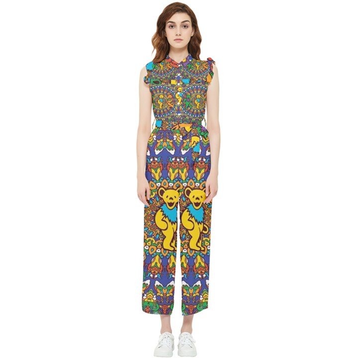 Grateful Dead Pattern Women s Frill Top Chiffon Jumpsuit