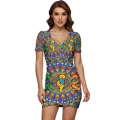 Grateful Dead Pattern Low Cut Cap Sleeve Mini Dress