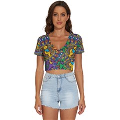 Grateful Dead Pattern V-neck Crop Top by Sarkoni