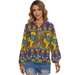 Grateful Dead Pattern Women s Long Sleeve Button Up Shirt