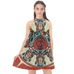 Grateful-dead-pacific-northwest-cover Halter Neckline Chiffon Dress  by Sarkoni