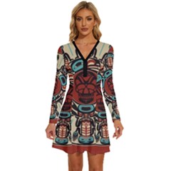 Grateful-dead-pacific-northwest-cover Long Sleeve Deep V Mini Dress  by Sarkoni