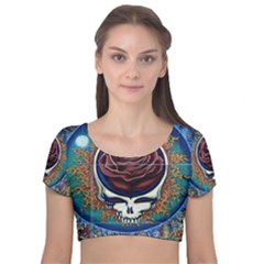 Grateful-dead-ahead-of-their-time Velvet Short Sleeve Crop Top  by Sarkoni