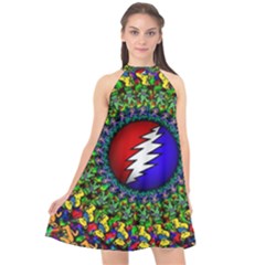 Grateful Dead Halter Neckline Chiffon Dress  by Sarkoni