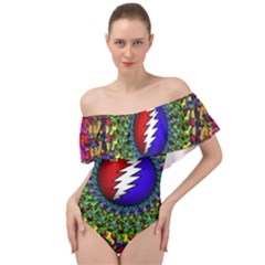 Grateful Dead Off Shoulder Velour Bodysuit  by Sarkoni