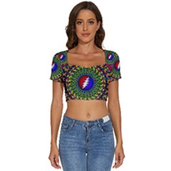 Grateful Dead Short Sleeve Square Neckline Crop Top  by Sarkoni