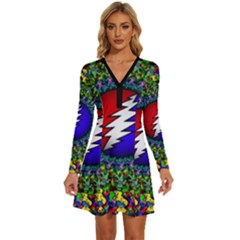 Grateful Dead Long Sleeve Deep V Mini Dress  by Sarkoni