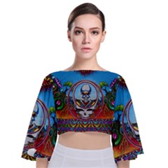 Grateful Dead Wallpapers Tie Back Butterfly Sleeve Chiffon Top by Sarkoni