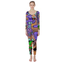 Trippy Aesthetic Halloween Long Sleeve Catsuit by Sarkoni