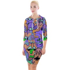 Trippy Aesthetic Halloween Quarter Sleeve Hood Bodycon Dress by Sarkoni