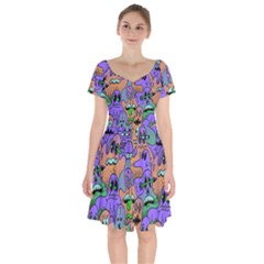 Trippy Aesthetic Halloween Short Sleeve Bardot Dress by Sarkoni