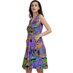 Trippy Aesthetic Halloween Sleeveless V-neck Skater Dress With Pockets by Sarkoni