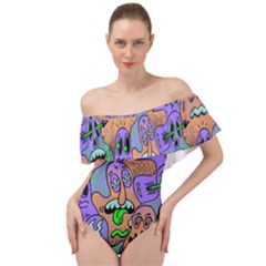 Trippy Aesthetic Halloween Off Shoulder Velour Bodysuit  by Sarkoni