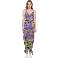 Trippy Aesthetic Halloween Sleeveless Tie Ankle Chiffon Jumpsuit by Sarkoni