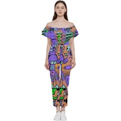 Trippy Aesthetic Halloween Bardot Ruffle Jumpsuit by Sarkoni