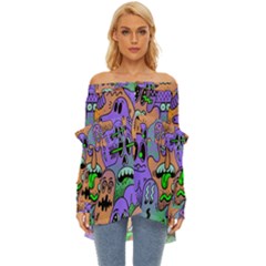 Trippy Aesthetic Halloween Off Shoulder Chiffon Pocket Shirt by Sarkoni