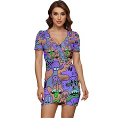 Trippy Aesthetic Halloween Low Cut Cap Sleeve Mini Dress by Sarkoni