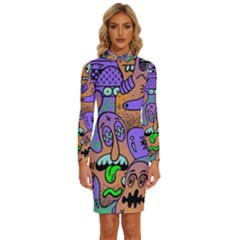 Trippy Aesthetic Halloween Long Sleeve Shirt Collar Bodycon Dress by Sarkoni