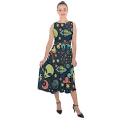 Alien Rocket Space Aesthetic Midi Tie-back Chiffon Dress by Sarkoni