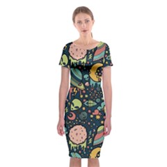 Alien Rocket Space Aesthetic Classic Short Sleeve Midi Dress by Sarkoni