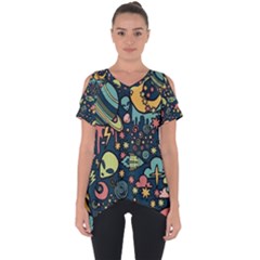 Alien Rocket Space Aesthetic Cut Out Side Drop T-shirt by Sarkoni