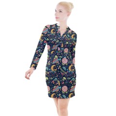 Alien Rocket Space Aesthetic Button Long Sleeve Dress by Sarkoni