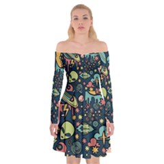 Alien Rocket Space Aesthetic Off Shoulder Skater Dress by Sarkoni