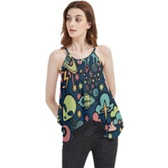 Alien Rocket Space Aesthetic Flowy Camisole Tank Top by Sarkoni