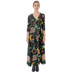 Alien Rocket Space Aesthetic Button Up Boho Maxi Dress by Sarkoni