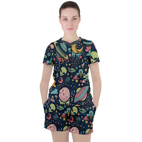 Alien Rocket Space Aesthetic Women s T-shirt And Shorts Set by Sarkoni