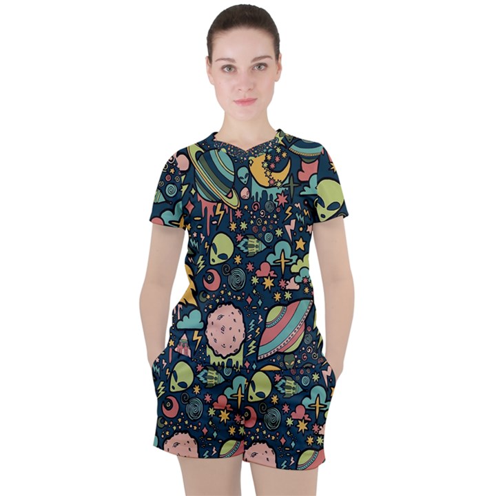 Alien Rocket Space Aesthetic Women s T-Shirt and Shorts Set