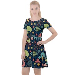 Alien Rocket Space Aesthetic Cap Sleeve Velour Dress  by Sarkoni