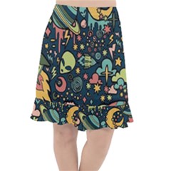 Alien Rocket Space Aesthetic Fishtail Chiffon Skirt by Sarkoni