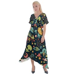 Alien Rocket Space Aesthetic Cross Front Sharkbite Hem Maxi Dress by Sarkoni