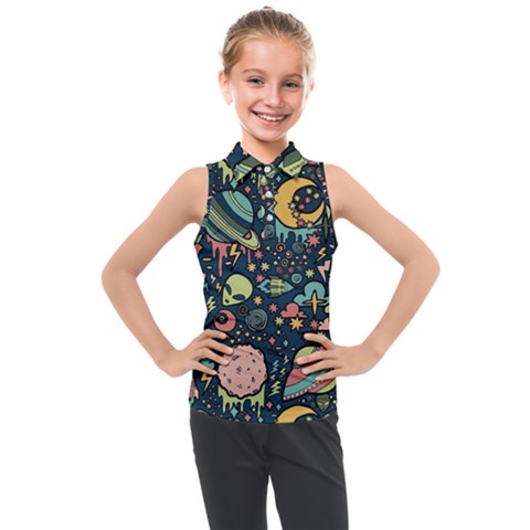 Alien Rocket Space Aesthetic Kids  Sleeveless Polo T-shirt by Sarkoni